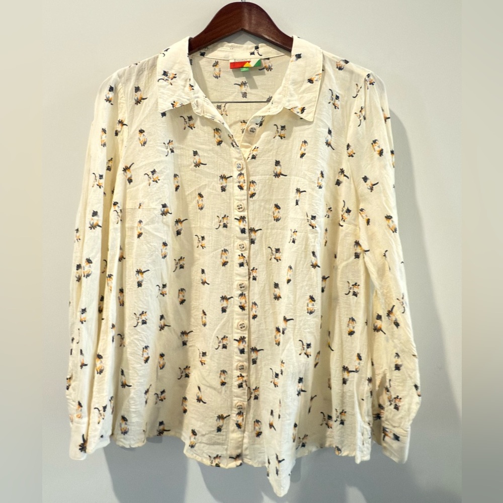Fervour Kitty cat Button-Up Blouse Size 1X